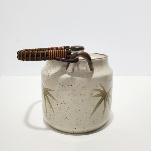 Vtg Tea Kettle Pottery Hand Painted Bamboo “Extra Touch FTD USA” Woven Handle - Picture 2 of 16